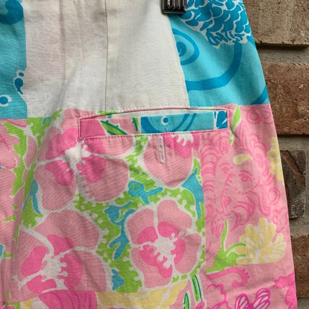 Lilly Pulitzer Patchwork Y2K Pink Yellow White Green Women's Size 10 Skirt GUC